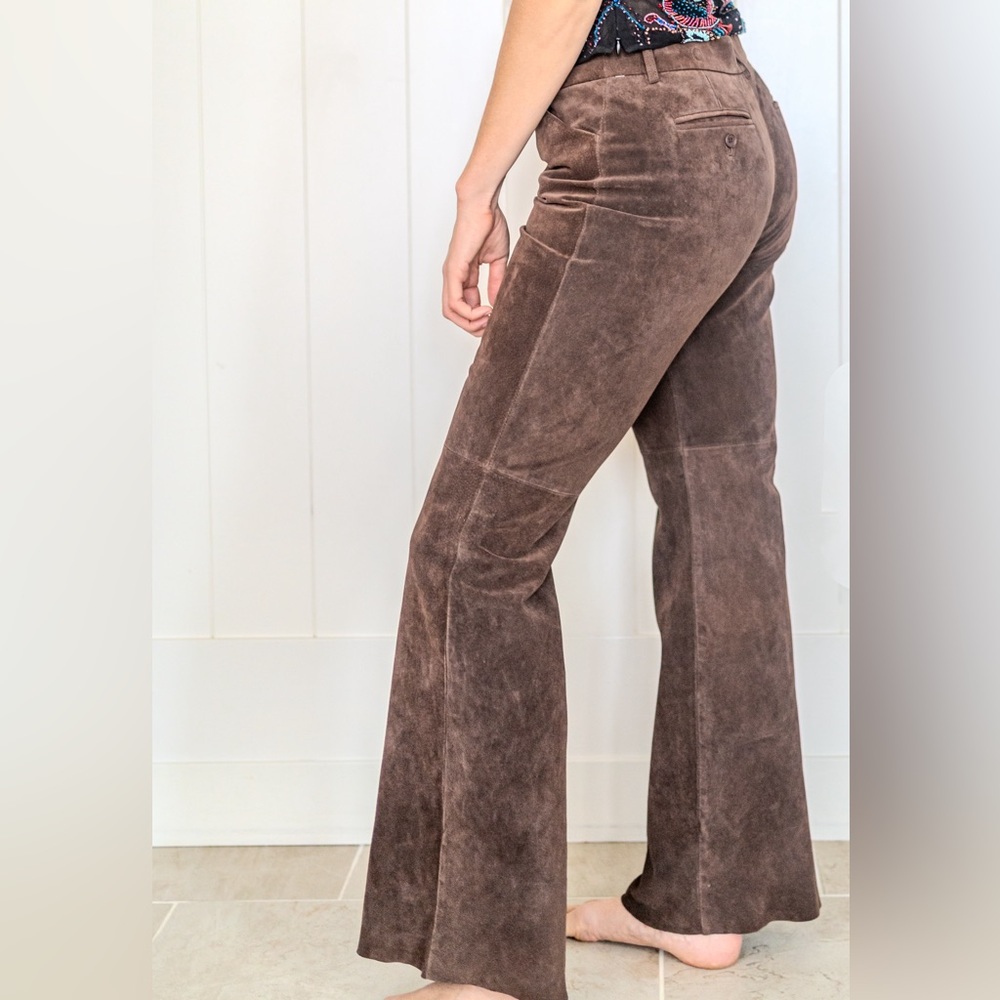 Moda International size 10 Suede Leather Pants Lined Raw Hem Flare Retro